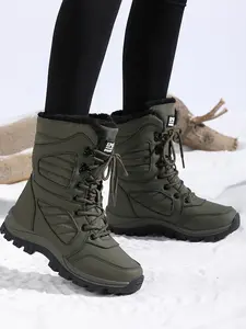 Women's Winter Snow Boots, Warm Thick Sole Cotton Shoes, Fashionable Large Size Outdoor Sports Boots, Above Ankle Below Knee, Lace up boot