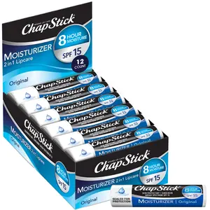 ChapStick Lip Balm, Original + SPF 15 Sun Protection, 8H Lip Moisturizer, 12 Tubes