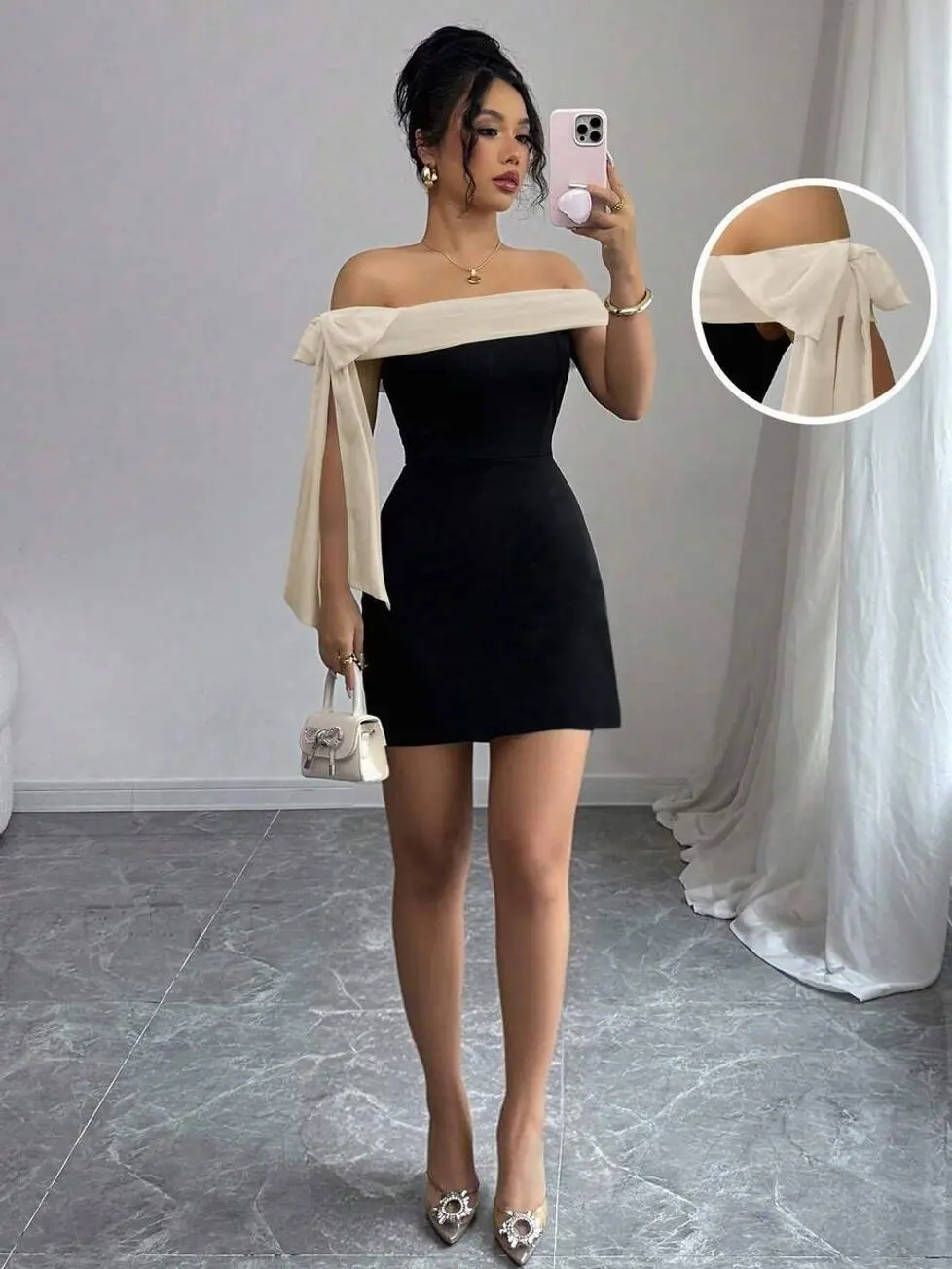 Women's Elegant Off-Shoulder Long Dress Black Split Sleeveless Mini Dress for Summer Night Out Casual Plain Fabric