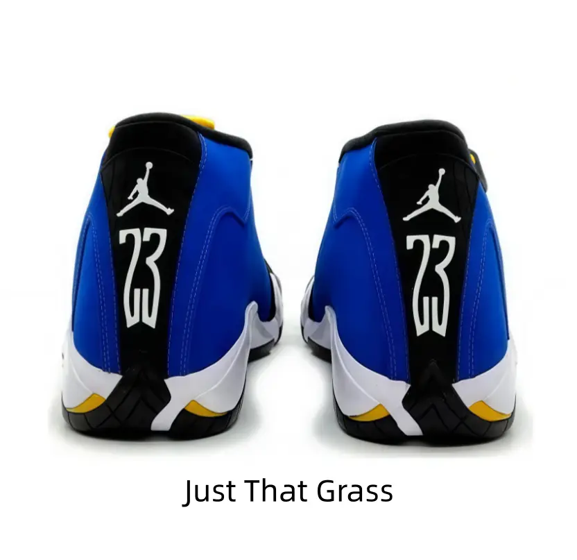 Blue White Black Yellow Four-Tone Mid Top Basketball Sneakers Solid Smooth Leather Upper Black Heel Panel White Jumpman & Number 23 Print Multi-Color Wrap Midsole Street Sport Shoes