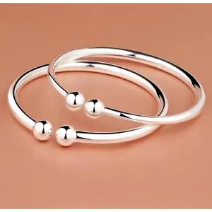 GGIRL Plain Circle Smooth Surface Pearl Solid Opening Young Style Gift Bracelet for Girlfriends, Simple Double Ball Decoration Bracelet, Fashionable Men's and Women's Jewelry Accessories, Elegant Full Matching Fashion Accessories for Daily Wear