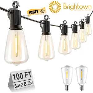 Brightown 100FT LED String Lights with 50+2 Shatterproof ST38 Dimmable Edison Bulbs Waterproof 2700K Warm Light for Backyard Patio Garden Deck Party Xmas Decor Great Gift Idea