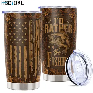 Halloween Gifts 20oz Stainless Steel Travel Tumbler with Fishing Design - Keeps Drinks Hot/Cold, Fits Car Cup Holders - Halloween Gifts for Fishing Lovers (Friends, Family, Girlfriend, Brother)
