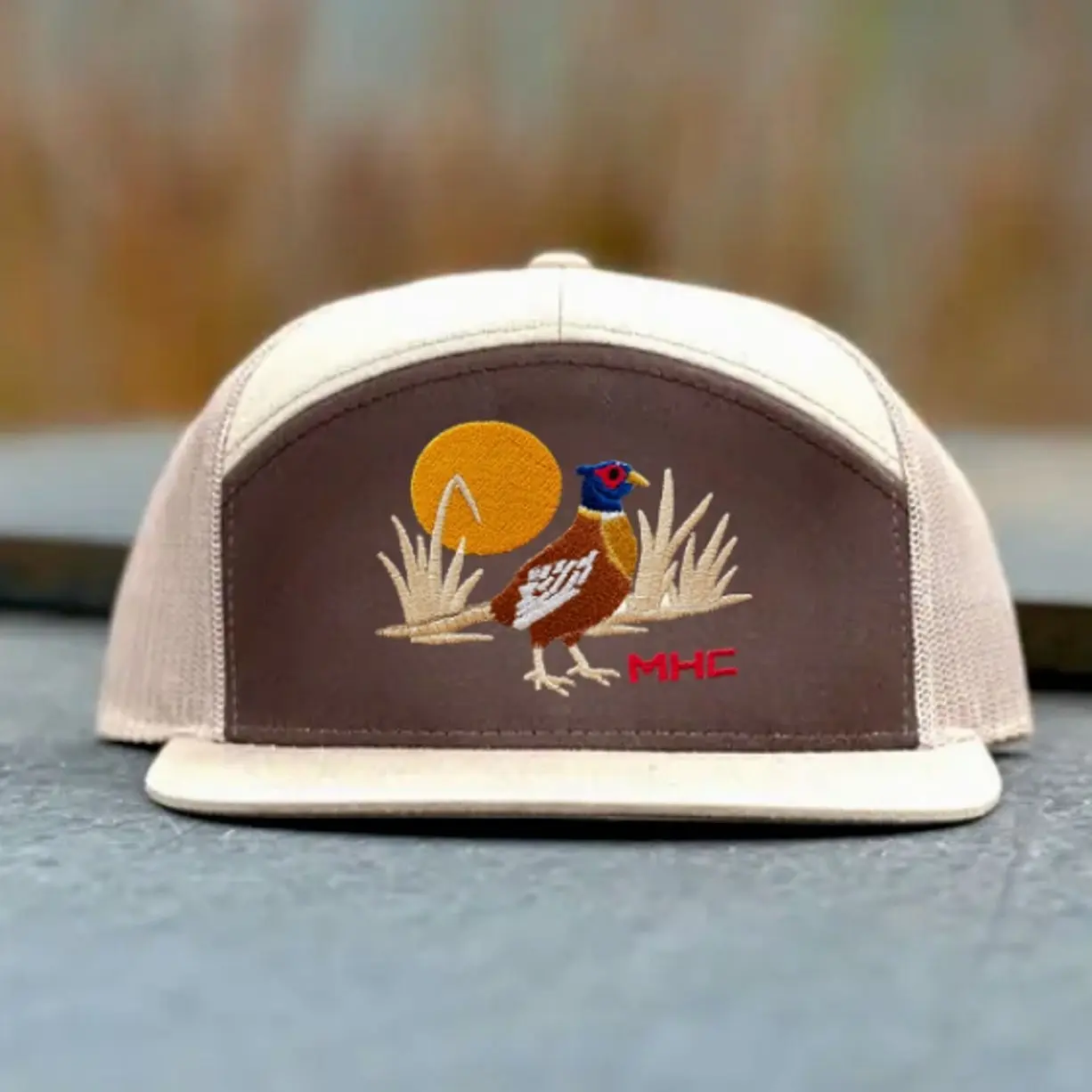 The Pheasant Embroidered Trucker Hat, Pheasant Hunting Hat, Upland Game Bird Cap, Richardson 112 Style Mesh Snapback, Flat Brim Hunting Hat, Outdoor Sports Cap, Wildlife Hunter Gift, Adjustable Field Hat