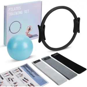 Pilates Ring Set with Mini Ball and Resistance Bands, 14" Anti-Deformation Magic Circle with Padded Handles, 3-Level Exercise Bands, Workout Guide, Carry Bag, Home Gym Pilates Equipment for Women
