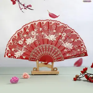Chinese Floral Folding Hand Fan for Women, Elegant Lightweight Handheld Fan, Vintage Style Decorative Fan for Dance, Party, Wedding, Cheongsam Outfit, Home Decor & Gift