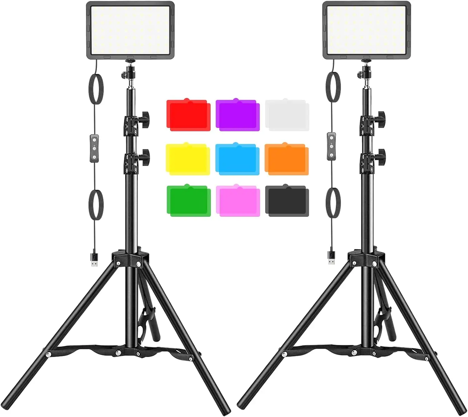 Hagibis 2Pcs LED Video Light Kit with 18 Color Filters, Adjustable Stand for Indoor Studio Photography, Streamers’ Camera Recording, Zoom Streaming