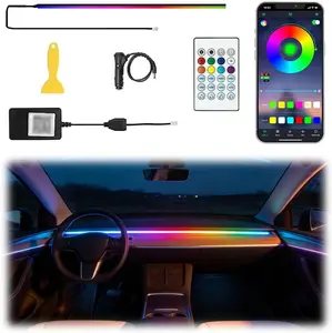 Acrylic Interior Car LED Lights with Remote and Wireless APP, Ambient Lighting Kits Fiber Optic Strip LEDs, Million Colors Music&DIY Function ( in )