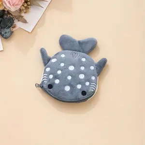 Gray shark mini cute whale coin purse, plush zipper coin purse designer women's small bag, stylish wallet, can hold coins, keys, headphones, couple small gifts, women's gifts