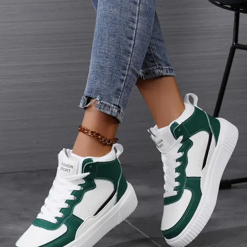 Women's Colorblock Lace Up High Top, Versatile Colorblock Sneakers, Casual Comfortable Sports Shoes for Outdoor Activities, Casual Sneaker Trainer, Fashion Casual Sneakers