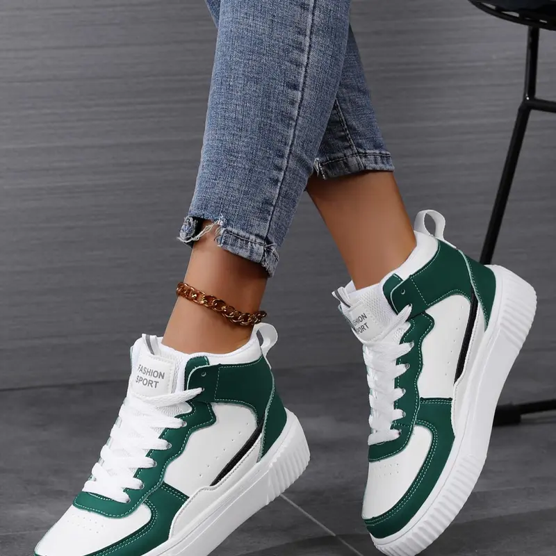 Women's Colorblock Lace Up High Top, Versatile Colorblock Sneakers, Casual Comfortable Sports Shoes for Outdoor Activities, Casual Sneaker Trainer, Fashion Casual Sneakers