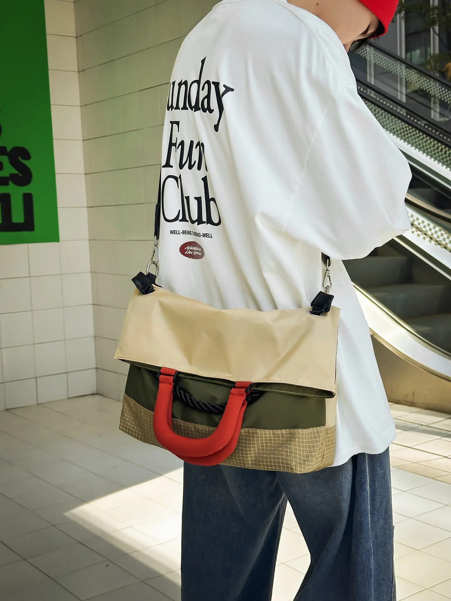 Large Capacity Colorblock Shoulder Bag Unisex, Versatile Handheld Crossbody Commuter Gym Bag, Casual All Seasons Style