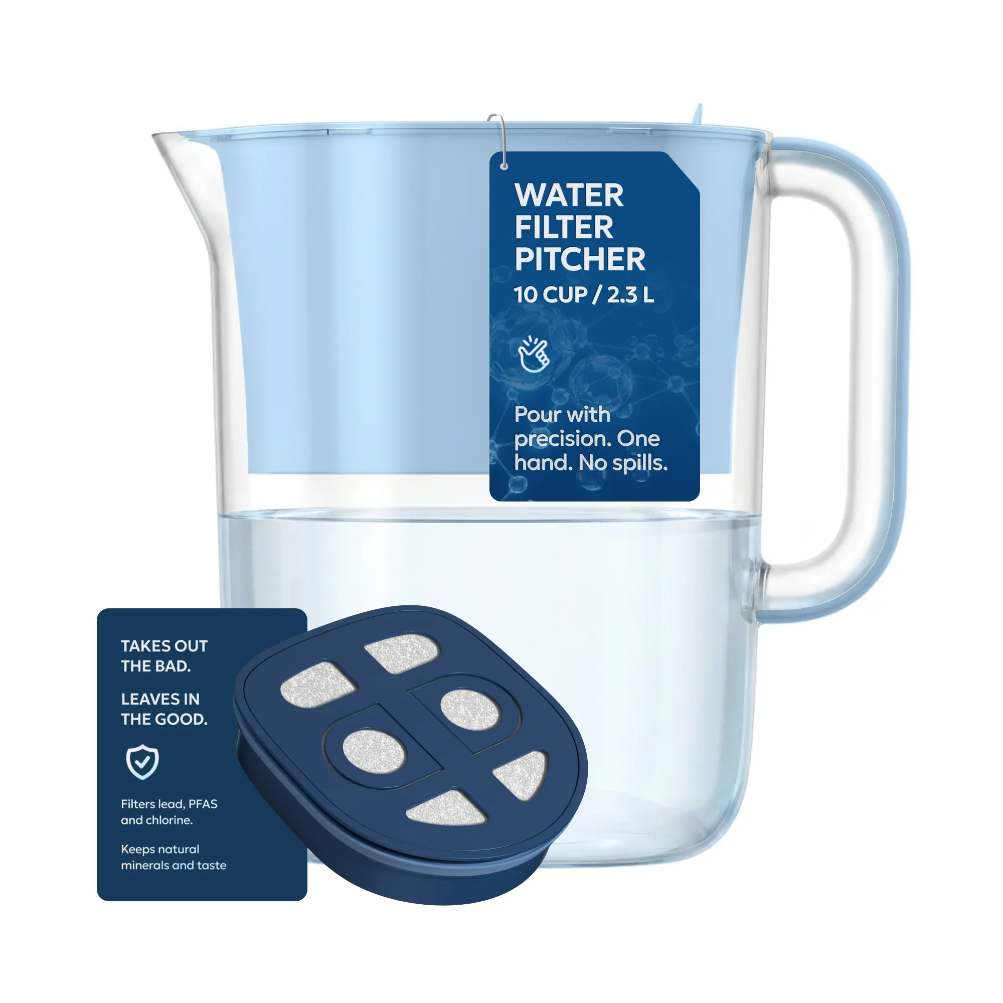 LARQ Pitcher 2 10 Cup BPA Free Water Filter Pitcher and Drink Jug with Lid, Reduces 70+ Contaminants