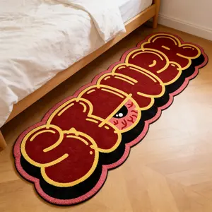 Vintage American Style Graffiti Rug, Deep Letter Eye Print, Long Carpet for Living Room Bedroom, Washable Soft Plush Mat, Vintage Design Rug