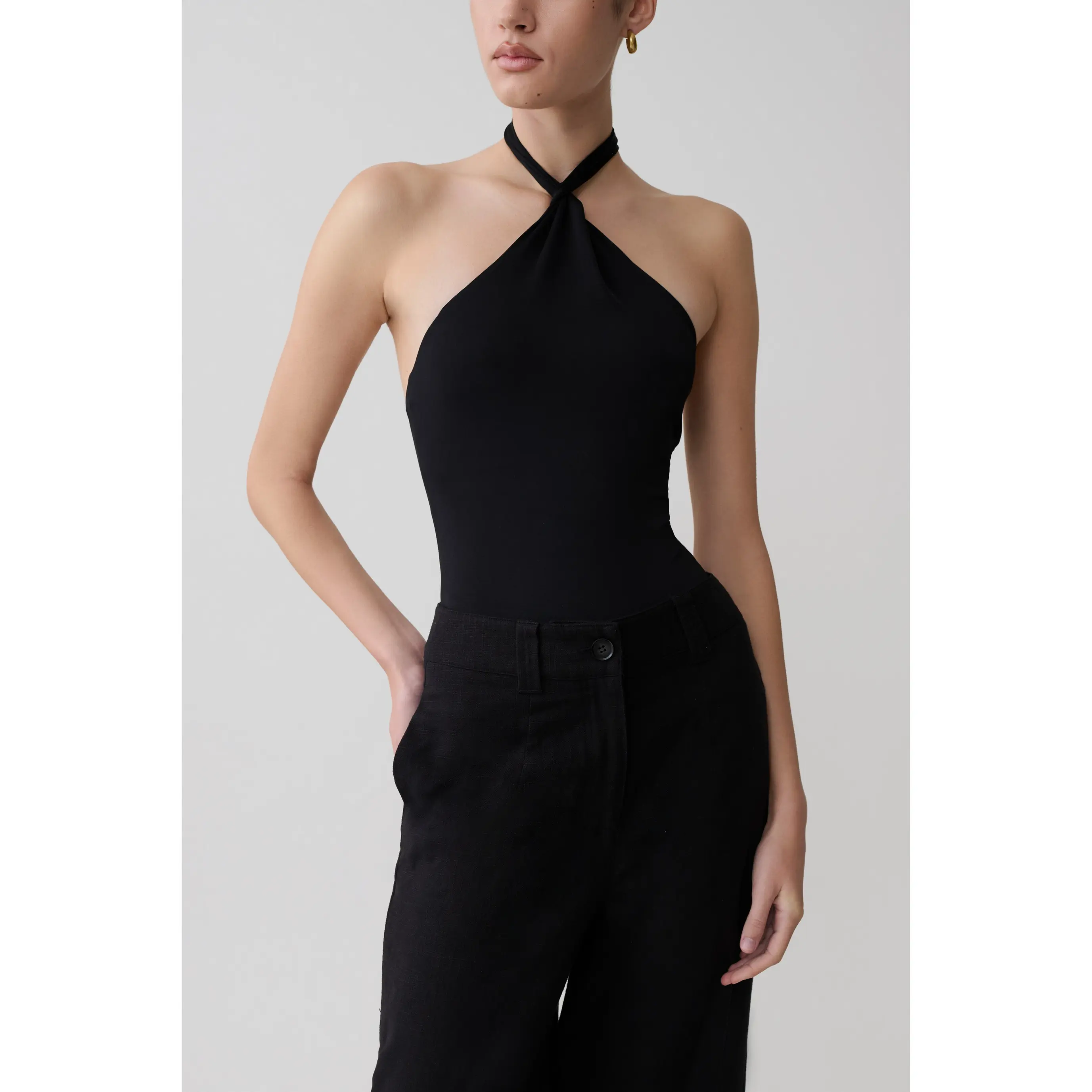 Bambi Twisted Neck Bodysuit - Black