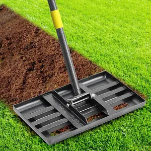 Lawn Leveling Rake, Heavy Duty 17"x10" Curved Ground Plate, 58" Long Handle Lawn Leveler Tool Landscape Rake for Compost Soil Dirt Sand Grass Peat Moss