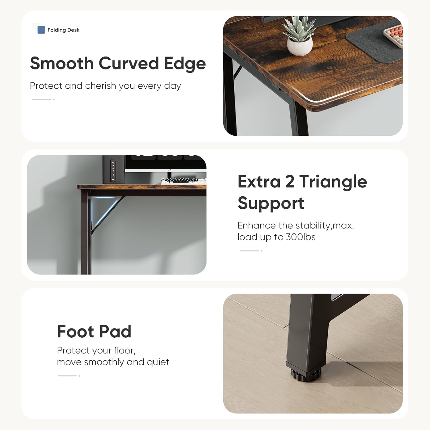 Small Space Folding Desk 31.5 Inch, Compact Foldable Computer Table, Narrow Home Office Workstation for Apartment, Dorm & Bedroom