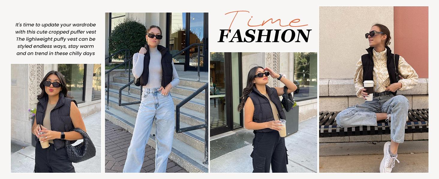 Ommig Womens Cropped Zip Up Puffer Vest Stand Collar Sleeveless Lightweight Padded Gilet Pockets