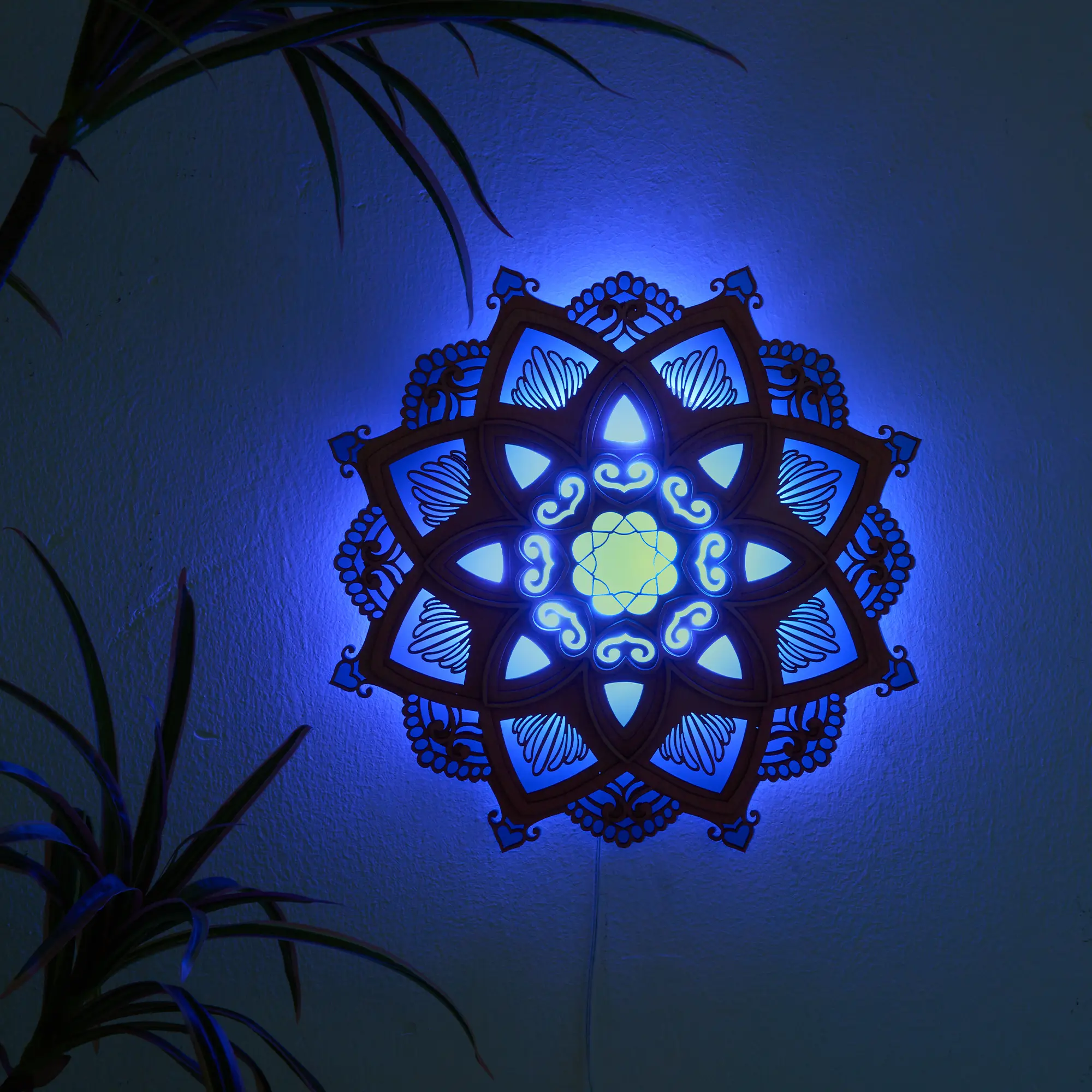 Bohemian Wood Wall Light - Handcrafted Yoga Meditation Lamp with Warm Ambient Glow, Natural Wooden Night Light for Bedroom/Studio/Holiday Decor, Unique Spiritual Gift Idea