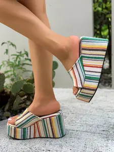 Women's Leopard Print Thick Sole Wedge Sandals, High Heel Elevator Slippers, Comfortable Summer Footwear for Women