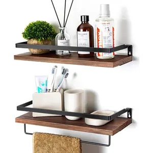 Set of 2 Rustic Brown Floating Wall Shelves for Bathrooms, Kitchens, Bedrooms, and Bar Stroage