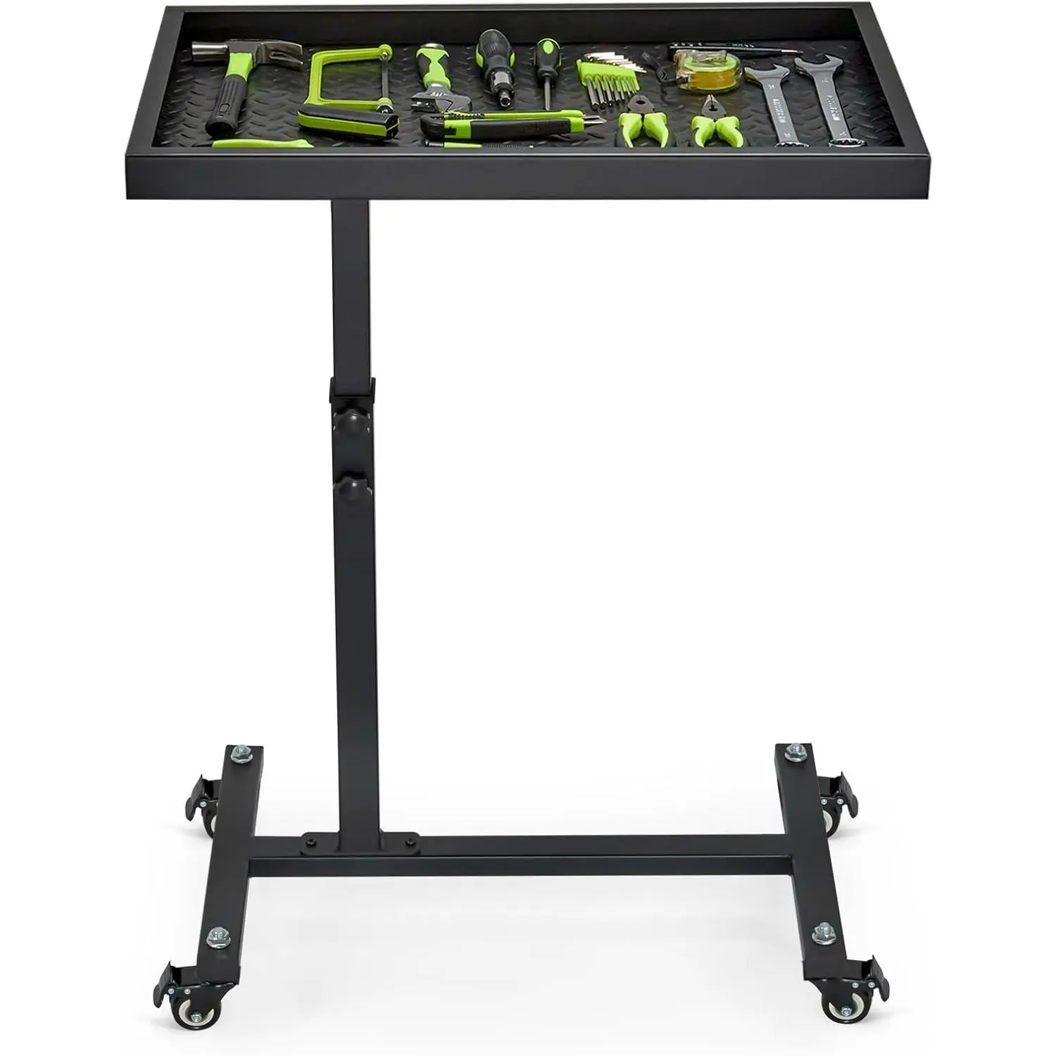 Adjustable Workbench with Wheels, Suitable for Garage Repair Shops DIY Mechanical Rolling Tool Tray Table, 220 lbs Capacity Mobile Heavy Duty Steel Tool Cart (Black)