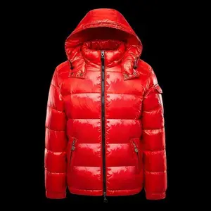 Shiny Men's Padded Winter Puffer Jacket - Red, Long Sleeve, Hooded, Quilted, Zip-Up Closure, Functional Pockets, Warm & Insulated, Versatile Outerwear
