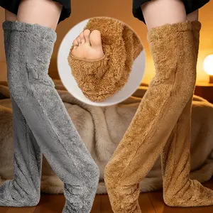 Fluffy Floor Socks Over Knee, Over Knee Winter Thermal Cozy Coral Fleece Socks- Ideal Gift For Cold Weather & Housework