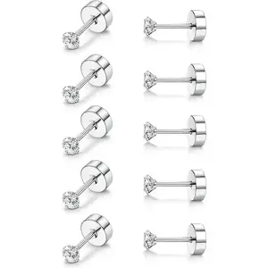 Women's titanium earrings G23 sensitive earrings titanium earrings hypoallergenic 20G flat back puncture pillow cartilage earrings daily set