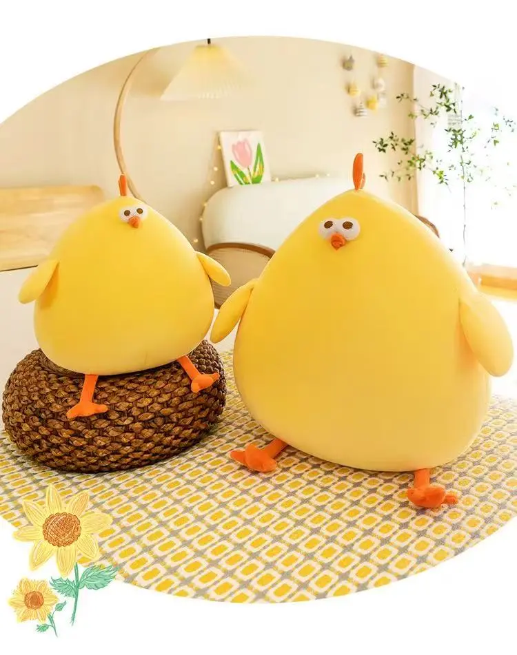 Super Soft Round Yellow Chicken Plush Pillow Cute Fat Chicken Stuffed Animal Plushie Sofa Bed Decor Throw Pillow Kids Gift
