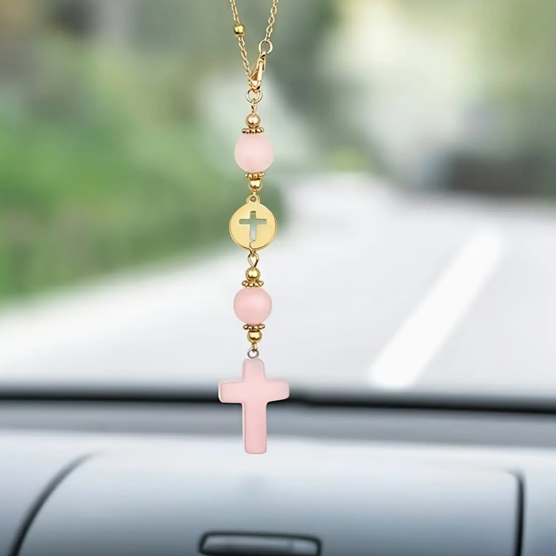 Cross Crystal Car Pendant, Cute Healing Stone Rearview Mirror Decor, Bohemian Handmade Sun Catcher Accessory, Tiger Eye Crystal Protection, Car Hanging Decoration, Car Ornament, Car Decorations