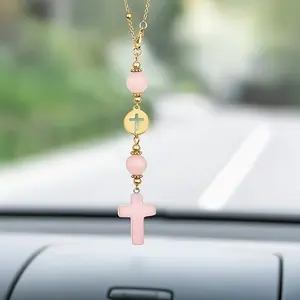 Cross Crystal Car Pendant, Cute Healing Stone Rearview Mirror Decor, Bohemian Handmade Sun Catcher Accessory, Tiger Eye Crystal Protection, Car Hanging Decoration