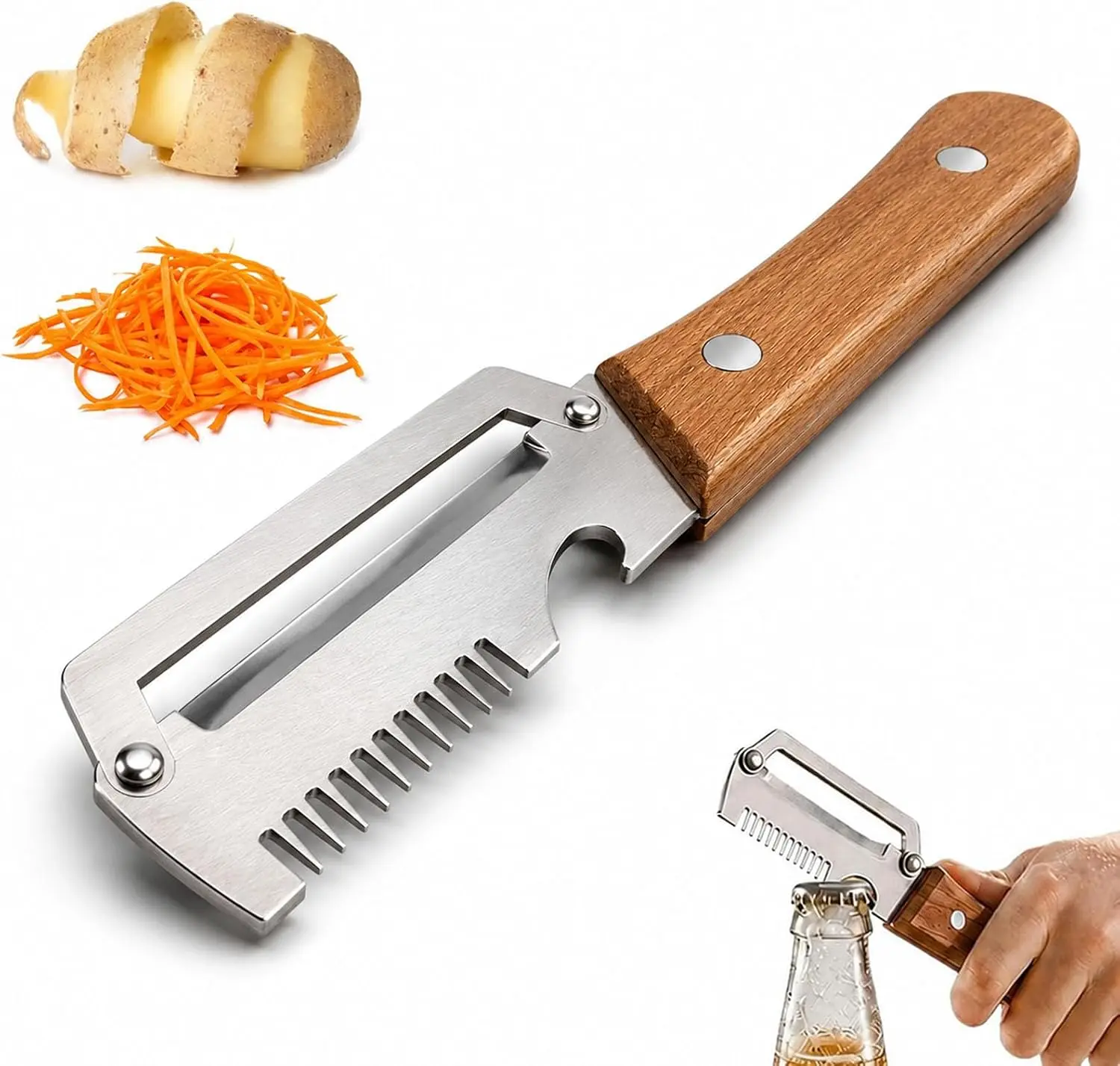 Multifunctional Vegetable Peeler, 3-in-1 Stainless Steel Kitchen Peeler and Julienne Peeler for Potatoes, Carrots, Cucumbers, Apples, Fruits and Vegetables（1PCS)