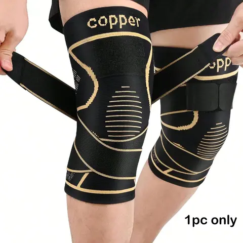 【Black Friday】1-Piece Copper-Infused Compression Knee Sleeve with Adjustable Strap, Durable Nylon Blend Material, Sports Knee Sleeve for Knee Support & Stability