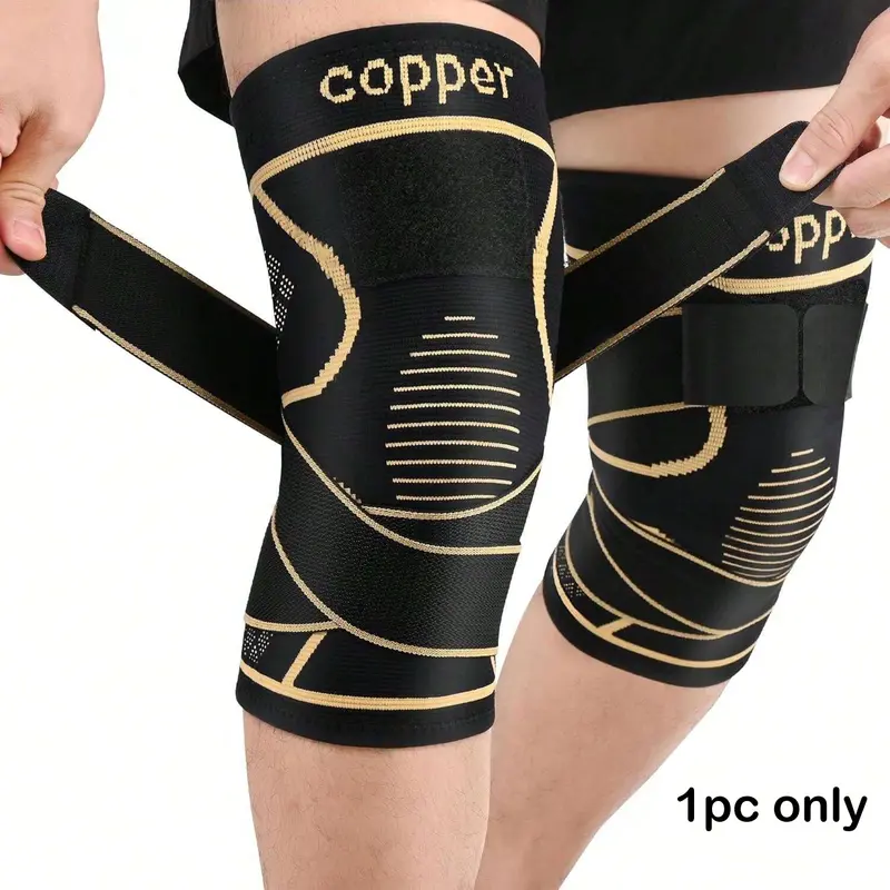 【Black Friday】1-Piece Copper-Infused Compression Knee Sleeve with Adjustable Strap, Durable Nylon Blend Material, Sports Knee Sleeve for Knee Support & Stability