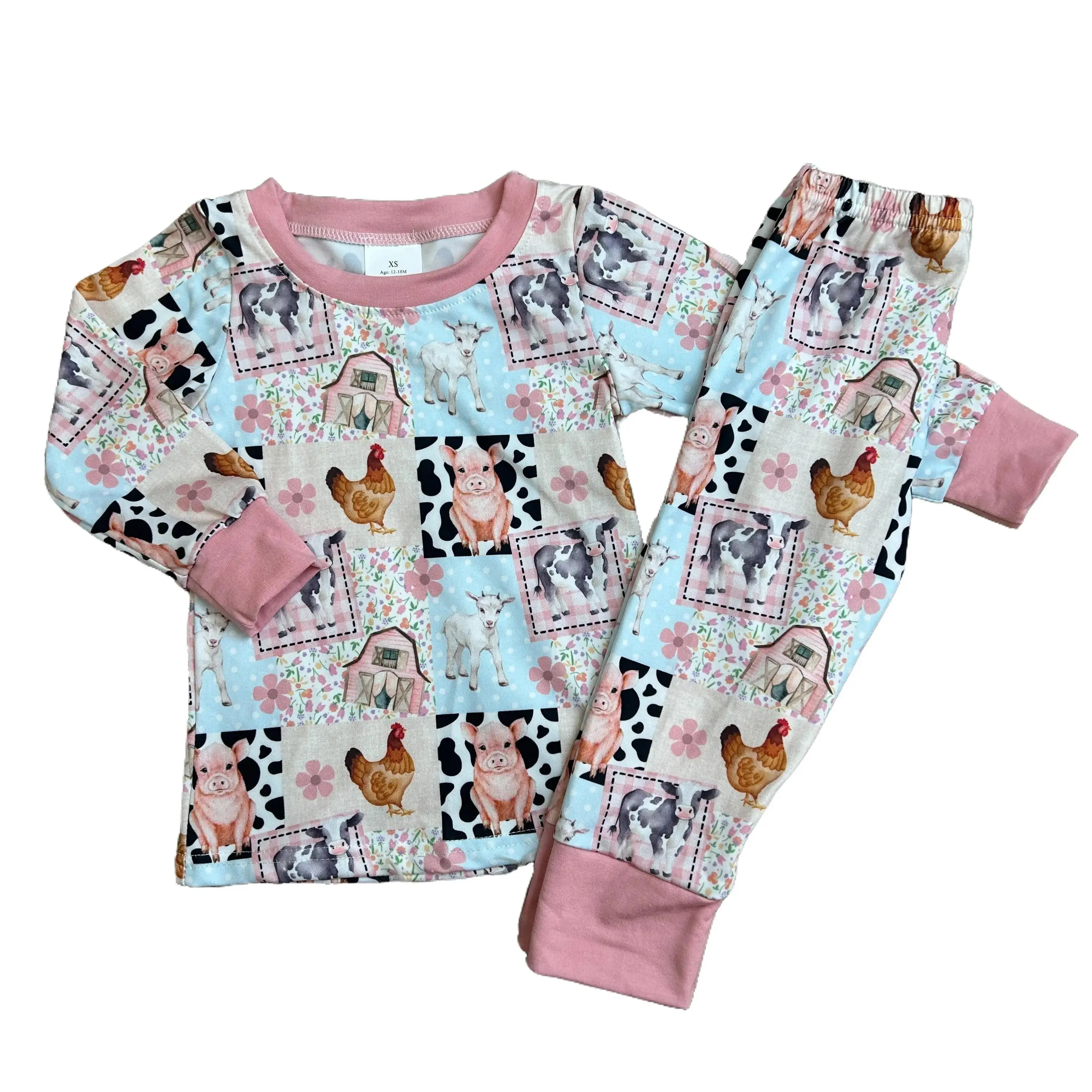 Girls' Soft and Cozy Long-Sleeve Farm Theme Full-Length Bedtime Pajamas Pyjama Set, Pink Gentle Touch 4T Kids Sleepwear
