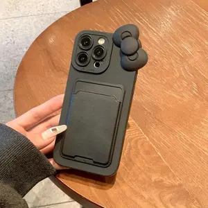 Bowknot Design Phone Case with Card Slot, Shockproof Phone Protective Cover, Phone Accessory Compatible with iPhone 11 12 13 14 15 16 Pro Max