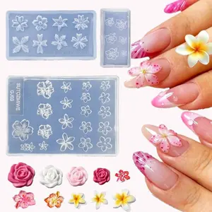 3pcs Silicone Nail Molds, Small Flower Moulds for 3D Gel Nail Art, Carving Templates for Spring Summer Floral Manicure Tools