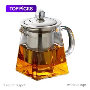 Glass Tea Set, 1 Piece Stainless Steel Filter Infusion Tea Kettle with Removable Infuser, Square GlassTea Set For Gift Giving, Anti-breakage Packaging, Glass Tea Pot