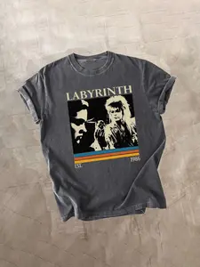 Labyrinth 1986 Jareth T-Shirt Unisex Washed Charcoal Vintage Retro Graphic Tee 90s Nostalgia Movie Top For David Bowie Fans