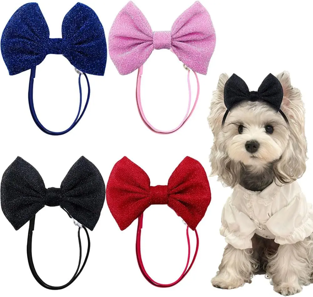 Dog Hair Bow Headband for Small Medium Dogs, Adjustable Pet Dog Hair Bow Headband for Pets Puppy Cats Grooming Accessories (Solid Color, for Puppies)