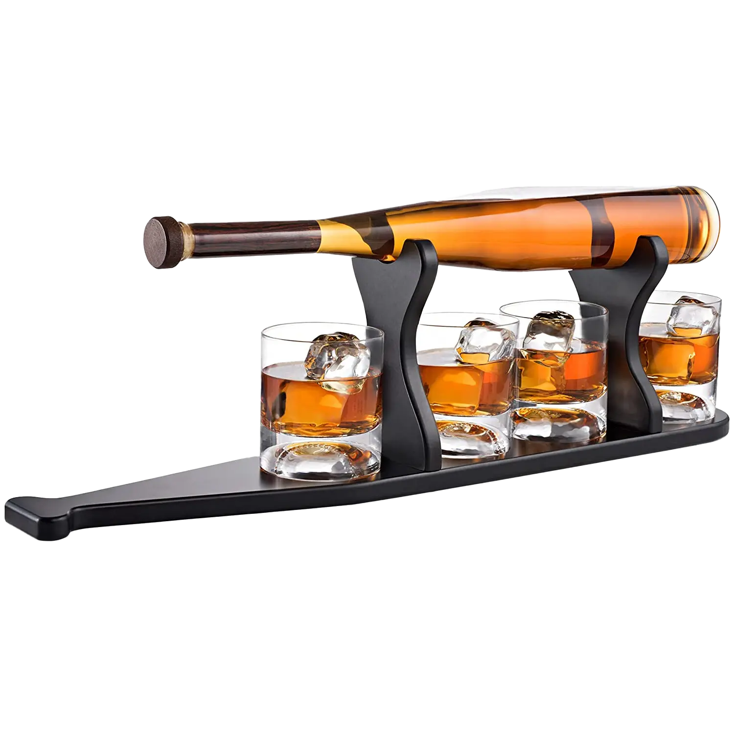 Baseball Bat Whiskey & Wine Decanter 4 Baseball Glasses, Spirits Set - Baseball Coach Gifts, Baseballs Lovers Coaches, Dad, Boyfriend, Brother, Friend Gift - For Whiskey & Wine (Baseball bat base)