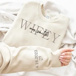 [CUSTOM IN DESCRIPTION] Custom Wifey Sweatshirt with Date on Sleeve, Personalized Wife Sweatshirt, Mrs Sweatshirt, Best Gifts For Women, Bride Sweatshirt