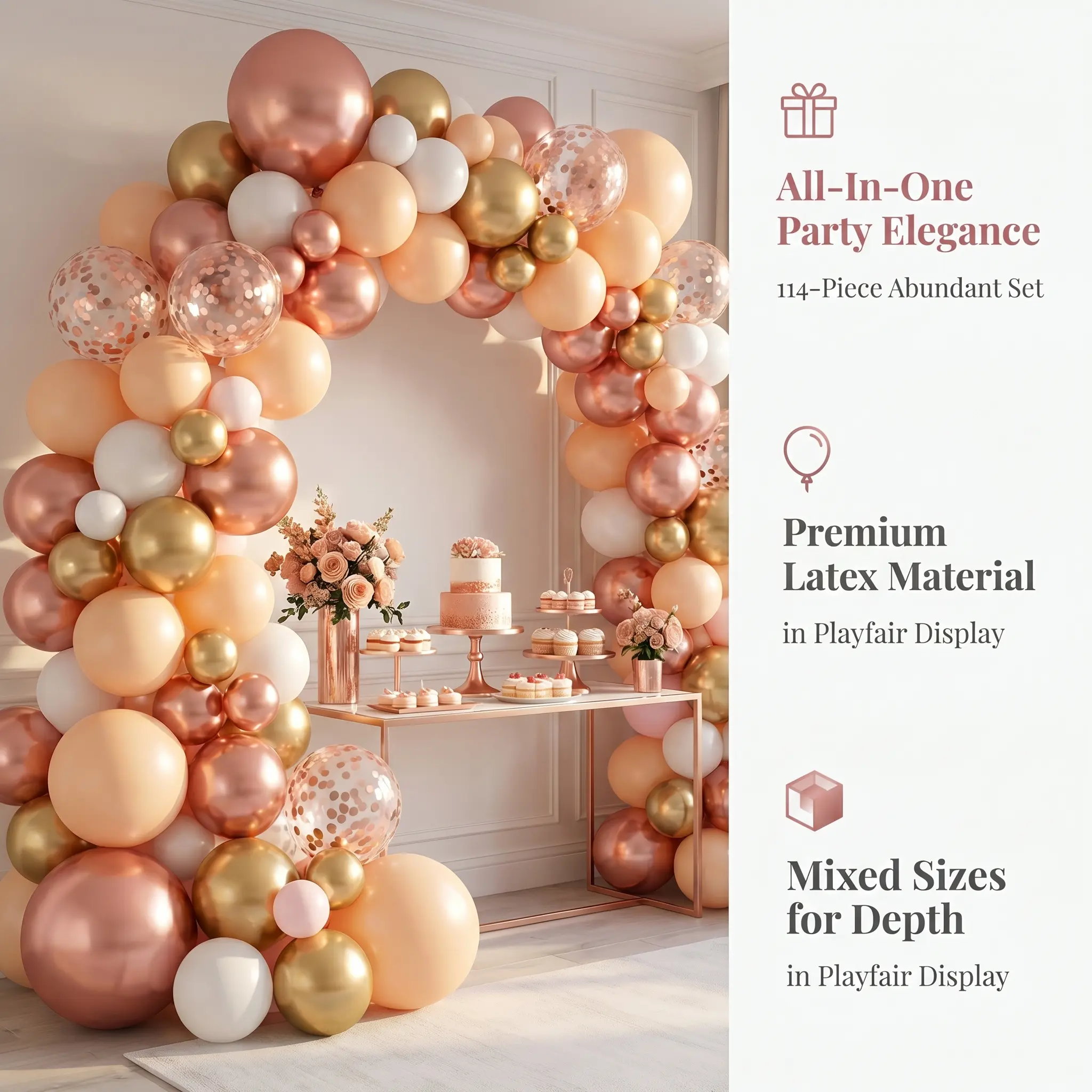 Matte Cream Pale Pink Metallic Rose Gold Balloon Garland Arch Kit Elegant Wedding Reception Decorations