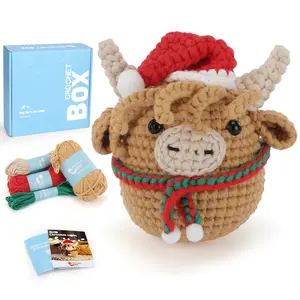 Crochet Box Crochet Kit for Beginners Adults - Highland Cow Starters Crochet Kit, Beginners Crocheting Kitting for Adults Kids, Craft Gifts with Crochets Yarns, Hook, Step-by-Step Video, Instruction