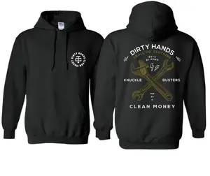 Dirty Hands Clean Money Hoodie for Men & Women – Rugged Workwear-Inspired Graphic Pullover with Bold Back Print, Machine-Washable Streetwear Sweatshirt, Unisex Mechanic, Construction & Blue-Collar Apparel for Hardworking Lifestyle