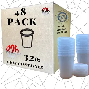 Deli Food Storage Containers with Lids 32 oz Quart Clear Plastic Leak-Proof Freezer Safe Microwaveable Soup Storage Container - 48 Pack