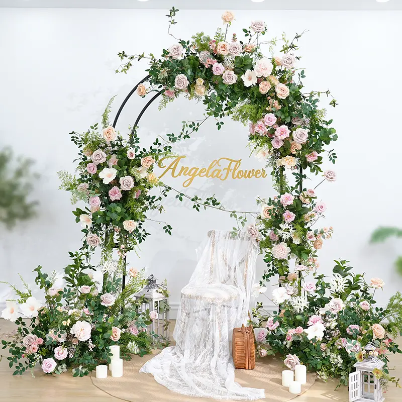 A8922 Mori Greenery Pink Rose Hang Flower Floor Floral Wedding Party Event Props