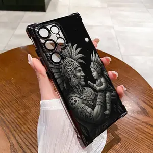 Aztec Warrior's Embrace/Black & White Tribal Design with Clear Edge four corner Phone Cases For SAMSUNG GALAXY S22 S23 S24 S25 FE ULTRA PLUS Four Corners Cases 169-07