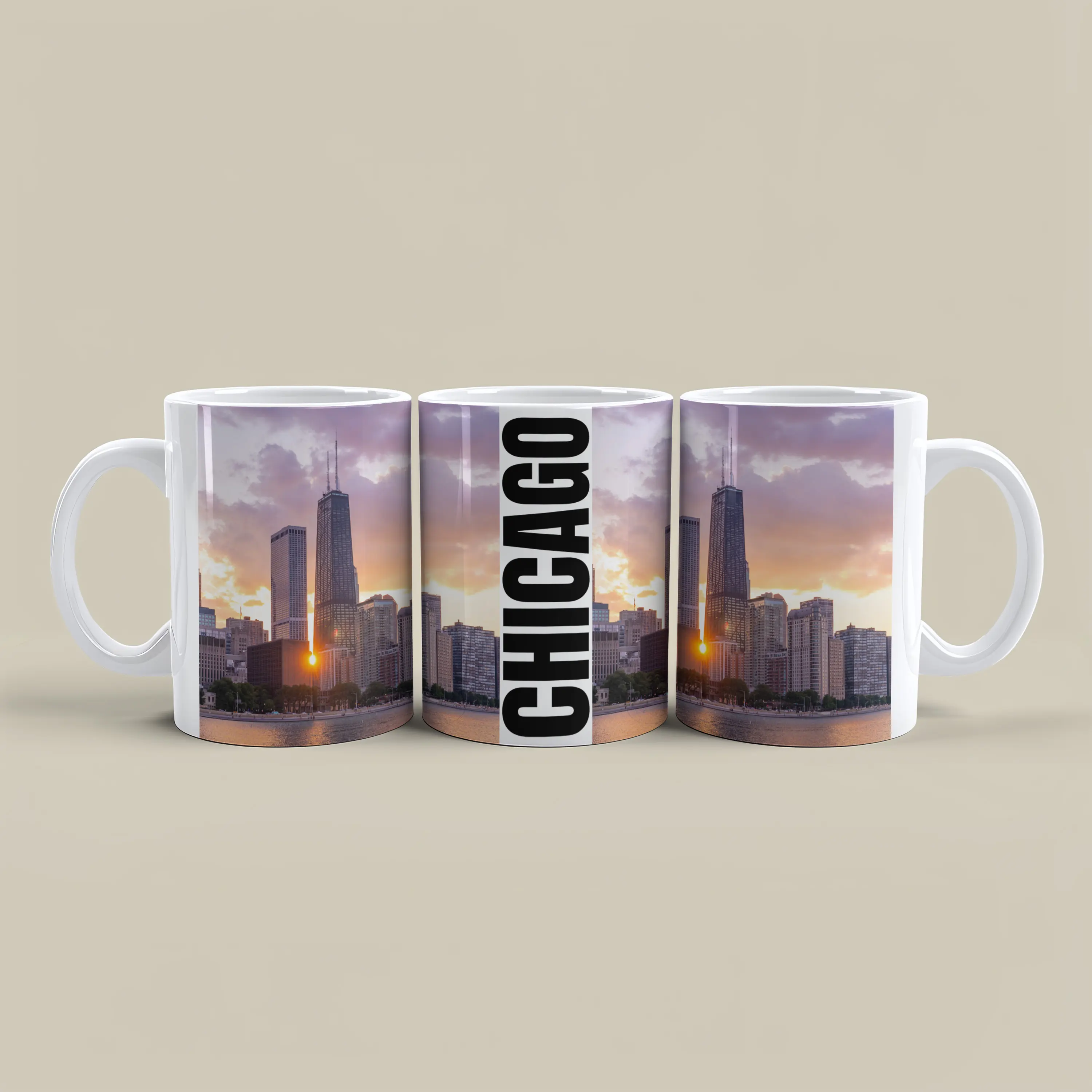 Chicago Cityscape Coffee Mug 11oz 15oz Dishwasher Safe High Quality Print Comfort Handle Perfect for Gifting or Collecting